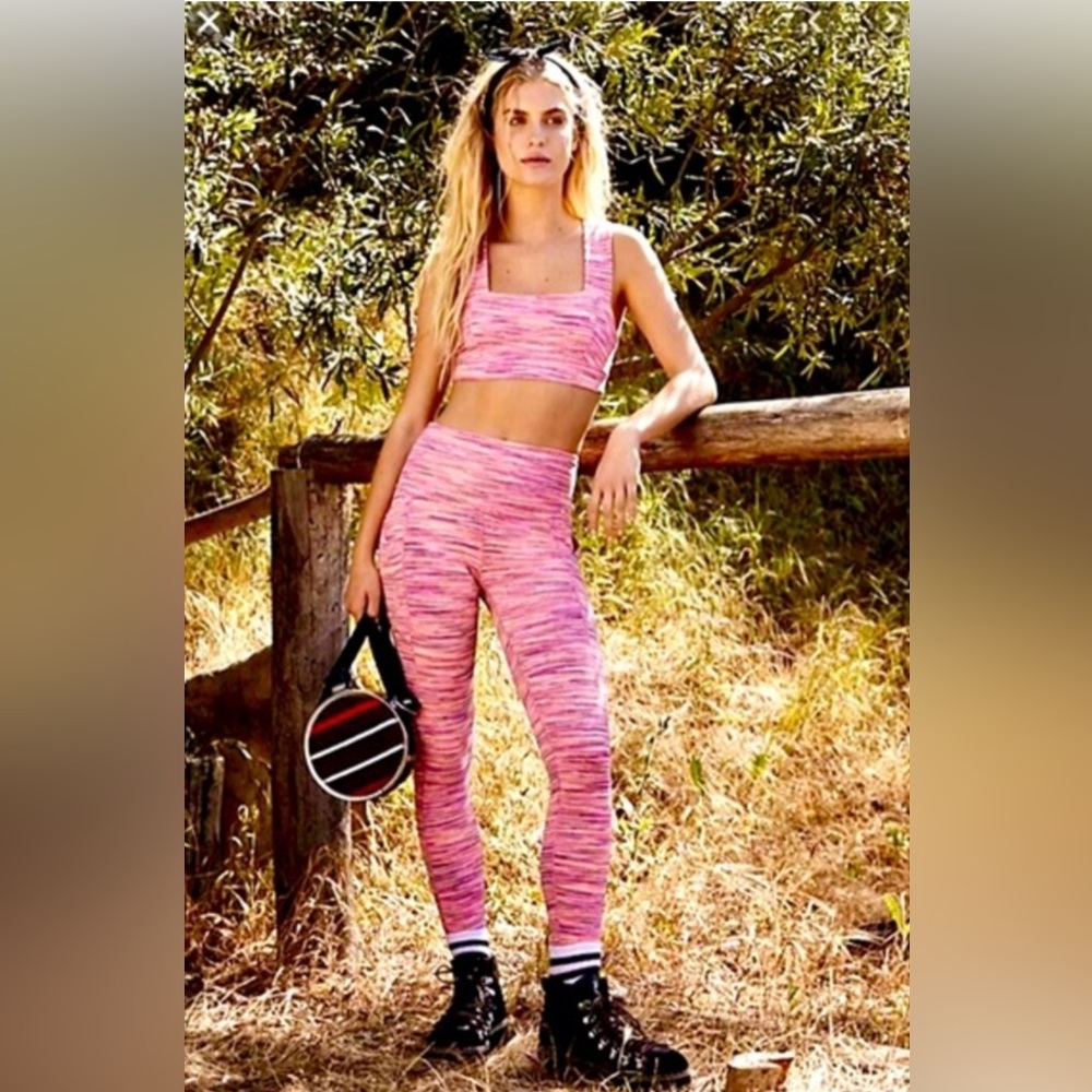Free People Movement Roll Out High Rise Leggings Pink Space Dye Pockets  L  NWT